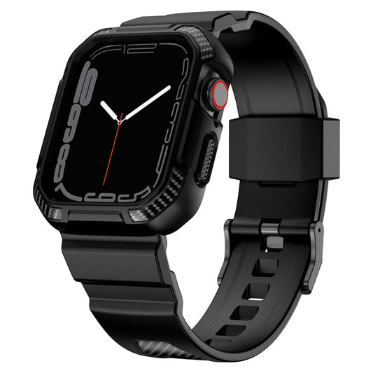 Rynx | Integrated carbon fiber pattern silicone watch band for Apple Watch Series 9&8&7 41mm / SE 3&SE 2&6&SE&5&4 40mm / 3&2&1 38mm (Black)