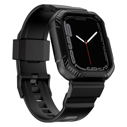 Rynx | Integrated carbon fiber pattern silicone watch band for Apple Watch Series 9&8&7 41mm / SE 3&SE 2&6&SE&5&4 40mm / 3&2&1 38mm (Black)