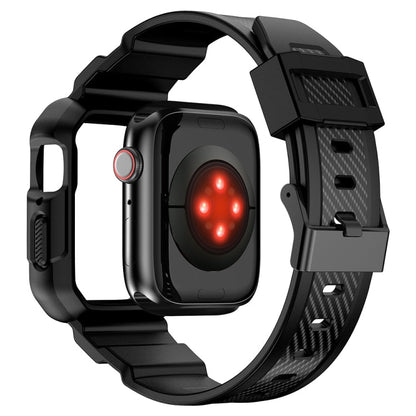 Rynx | Integrated carbon fiber pattern silicone watch band for Apple Watch Series 9&8&7 41mm / SE 3&SE 2&6&SE&5&4 40mm / 3&2&1 38mm (Black)