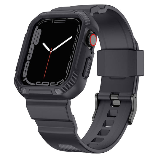 Rynx | Integrated Carbon Fiber Pattern Silicone Watch Band for Apple Watch Series 9&8&7 41mm / SE 3&SE 2&6&SE&5&4 40mm / 3&2&1 38mm (Gray)