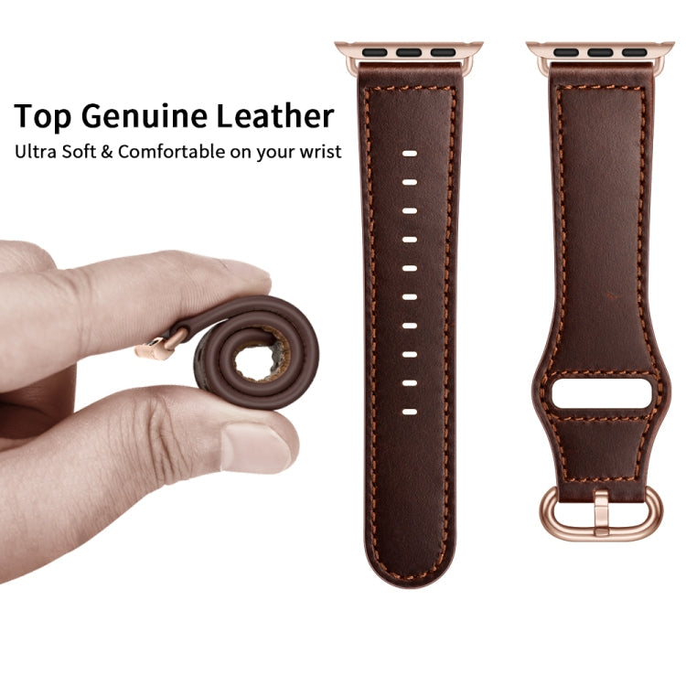 Rynx | Genuine Leather Watch Band for Apple Watch Series 9&8&7 41mm / SE 3&SE 2&6&SE&5&4 40mm / 3&2&1 38mm (Dark Brown Oil Texture)