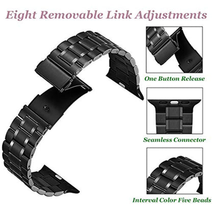 Rynx | 5-pearls stainless steel bracelet for Apple Watch Series 9&8&7 41mm / SE 3&SE 2&6&SE&5&4 40mm / 3&2&1 38mm (Black)
