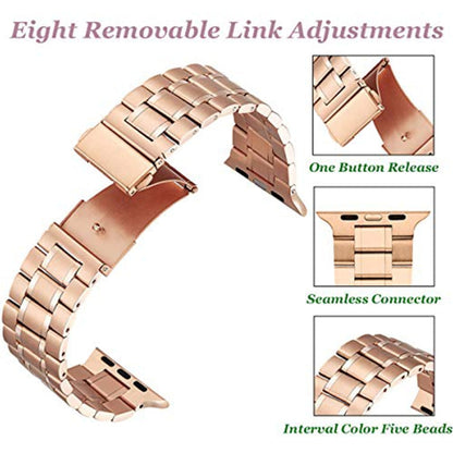 Rynx | 5-Pearl Stainless Steel Bracelet for Apple Watch Series 9&8&7 41mm / SE 3&SE 2&6&SE&5&4 40mm / 3&2&1 38mm (Rose Gold)