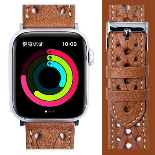 Rynx | Genuine Leather Braided Watch Band for Apple Watch Series 9&8&7 41mm / SE 3&SE 2&6&SE&5&4 40mm / 3&2&1 38mm (Brown)