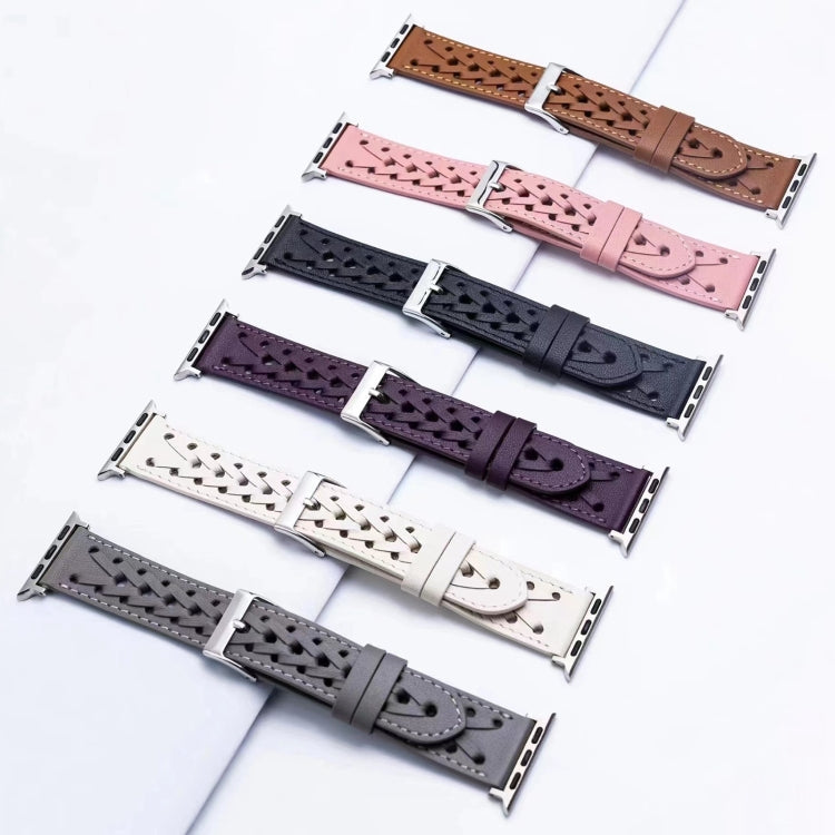 Rynx | Genuine Leather Braided Watch Band for Apple Watch Series 9&8&7 41mm / SE 3&SE 2&6&SE&5&4 40mm / 3&2&1 38mm (Brown)