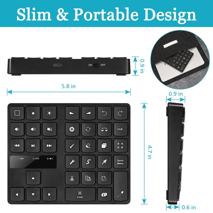 Rynx | 533 Bluetooth 5.0 Painting Keyboard 35 Keys Numeric Keypad Wireless Digital Keyboard (Black)