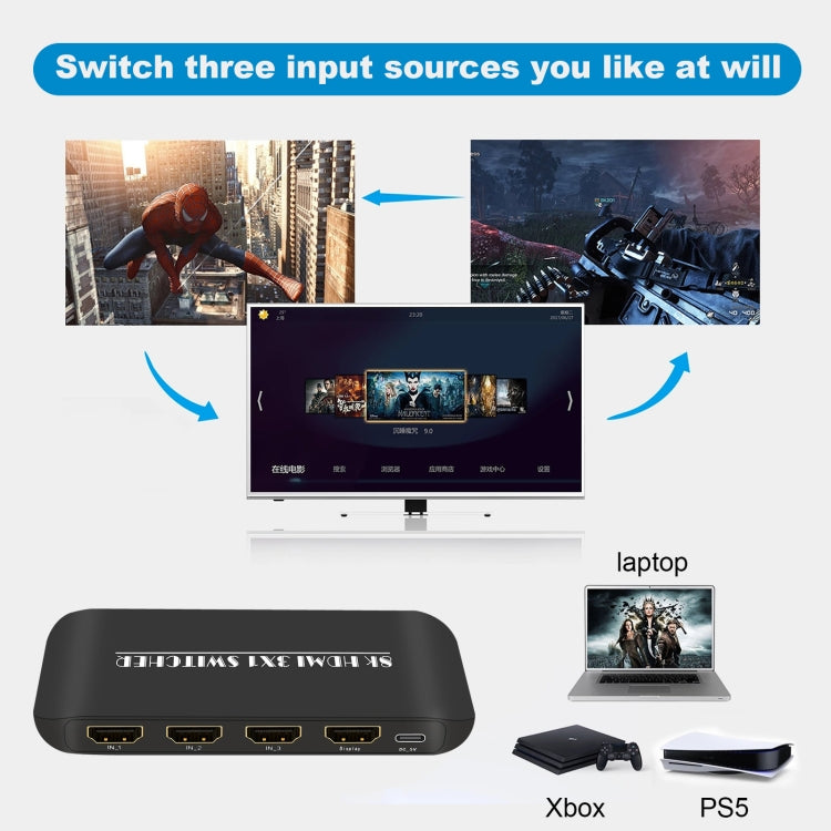 Rynx | NK-H31 8K 3 in 1 HDMI Switcher for Xbox PS4 PS5 Roku UHD TV Monitor Projector
