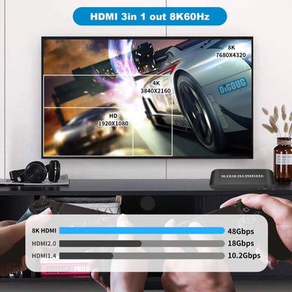 Rynx | NK-H31 8K 3 in 1 HDMI Switcher for Xbox PS4 PS5 Roku UHD TV Monitor Projector