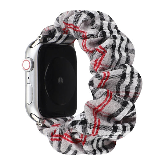 Rynx | For Apple Watch Series 9&8&7 41mm / SE 3&SE 2&6&SE&5&4 40mm / 3&2&1 38mm Fabric + Stainless Steel Haarring Watch Band (Gray Grid)