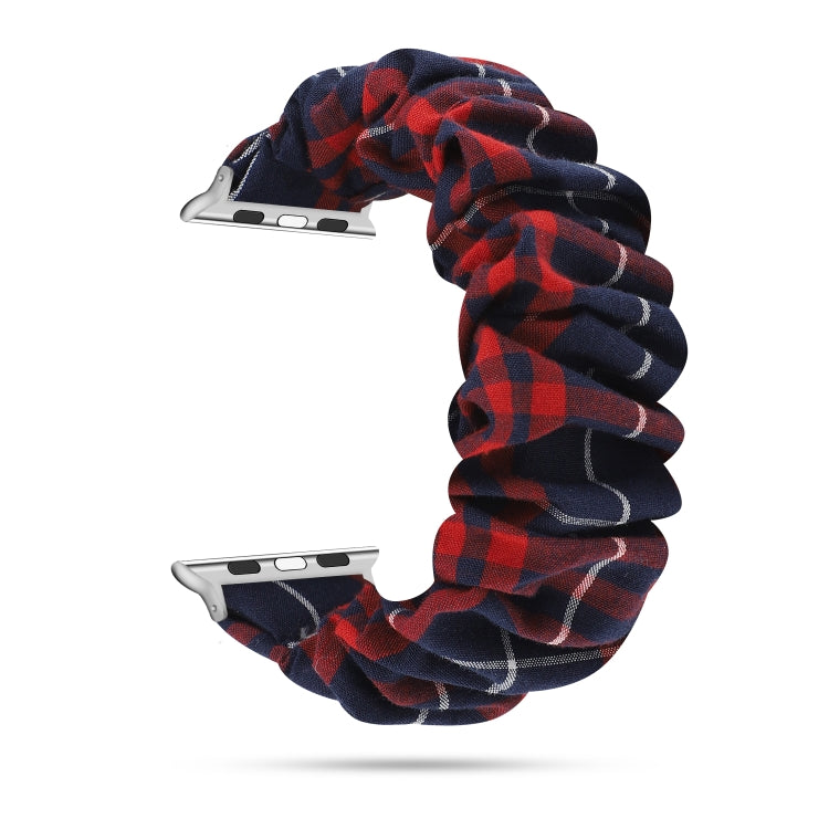 Rynx | For Apple Watch Series 7 45mm / 6 & SE & 5 & 4 44mm / 3 & 2 & 1 42mm Fabric + Stainless Steel Hair Ring Watch Band (Red Blue Check Pattern)