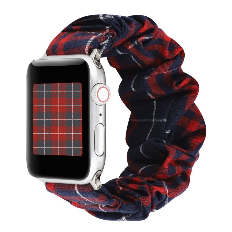 Rynx | For Apple Watch Series 7 45mm / 6 & SE & 5 & 4 44mm / 3 & 2 & 1 42mm Fabric + Stainless Steel Hair Ring Watch Band (Red Blue Check Pattern)
