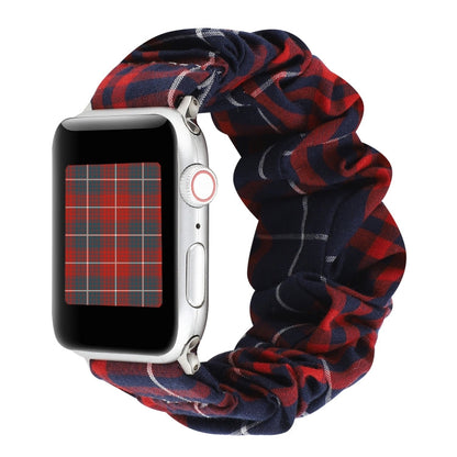 Rynx | For Apple Watch Series 7 45mm / 6 & SE & 5 & 4 44mm / 3 & 2 & 1 42mm Fabric + Stainless Steel Hair Ring Watch Band (Red Blue Check Pattern)