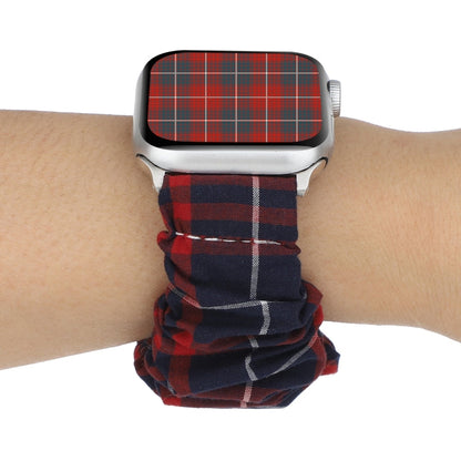 Rynx | For Apple Watch Series 7 45mm / 6 & SE & 5 & 4 44mm / 3 & 2 & 1 42mm Fabric + Stainless Steel Hair Ring Watch Band (Red Blue Check Pattern)