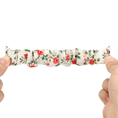 Rynx | For Apple Watch Series 7 41mm / 6 & SE & 5 & 4 40mm / 3 & 2 & 1 38mm fabric + stainless steel hair ring watch band (Red Floral)