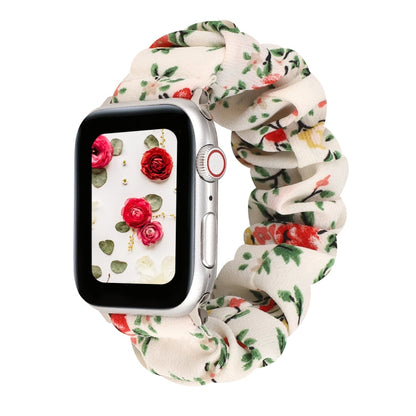 Rynx | For Apple Watch Series 7 41mm / 6 & SE & 5 & 4 40mm / 3 & 2 & 1 38mm fabric + stainless steel hair ring watch band (Red Floral)