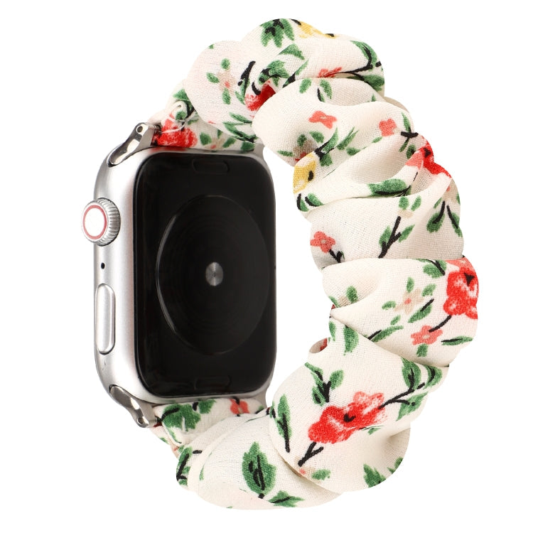 Rynx | For Apple Watch Series 7 41mm / 6 & SE & 5 & 4 40mm / 3 & 2 & 1 38mm fabric + stainless steel hair ring watch band (Red Floral)