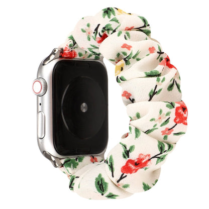 Rynx | For Apple Watch Series 7 41mm / 6 & SE & 5 & 4 40mm / 3 & 2 & 1 38mm fabric + stainless steel hair ring watch band (Red Floral)