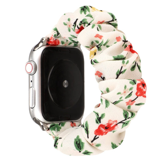 Rynx | For Apple Watch Series 7 41mm / 6 & SE & 5 & 4 40mm / 3 & 2 & 1 38mm fabric + stainless steel hair ring watch band (Red Floral)