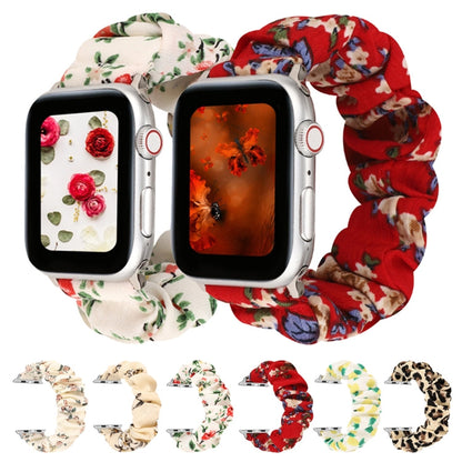 Rynx | For Apple Watch Series 7 41mm / 6 & SE & 5 & 4 40mm / 3 & 2 & 1 38mm fabric + stainless steel hair ring watch band (Red Floral)