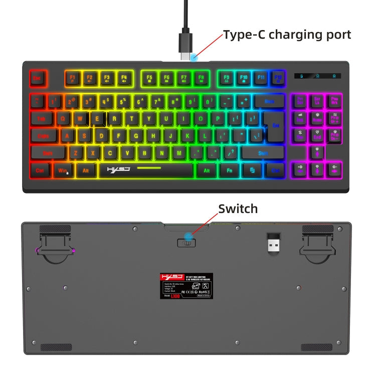 Rynx | HXSJ L100 87 Keys RGB Backlit Film 2.4G Wireless Keyboard (Black)