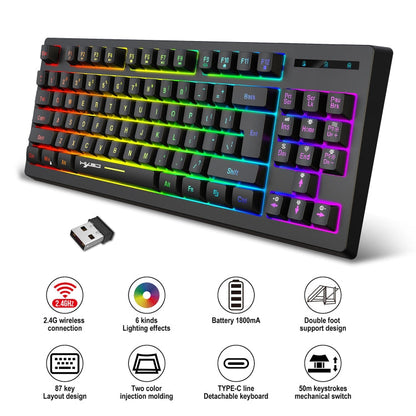 Rynx | HXSJ L100 87 Keys RGB Backlit Film 2.4G Wireless Keyboard (Black)
