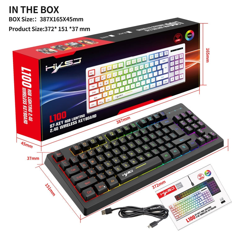 Rynx | HXSJ L100 87 Keys RGB Backlit Film 2.4G Wireless Keyboard (Black)