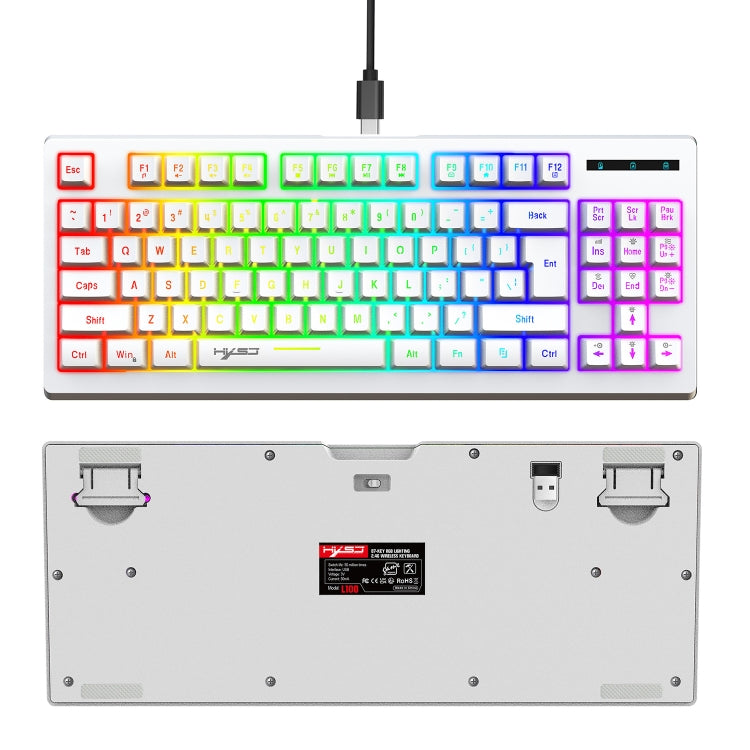 Rynx | HXSJ L100 87 Keys RGB Backlit Film 2.4G Wireless Keyboard (White)