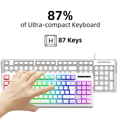 Rynx | HXSJ L100 87 Keys RGB Backlit Film 2.4G Wireless Keyboard (White)