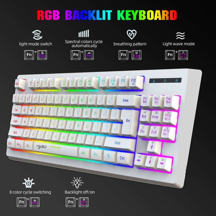 Rynx | HXSJ L100 87 Keys RGB Backlit Film 2.4G Wireless Keyboard (White)