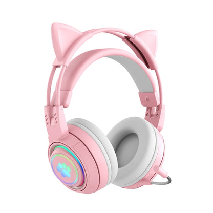 RYNX | T25 RGB Stereo Cat Ear Bluetooth Wireless Headphones with Detachable Microphone(Pink)