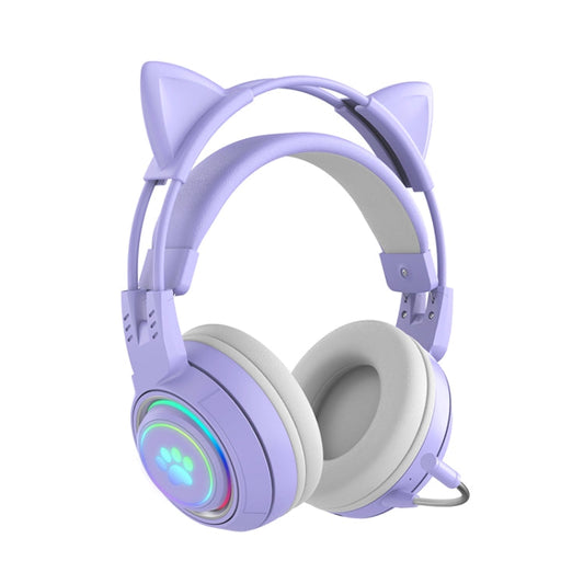 RYNX | T25 RGB Stereo Cat Ear Bluetooth Wireless Headphones with Detachable Microphone(Purple)