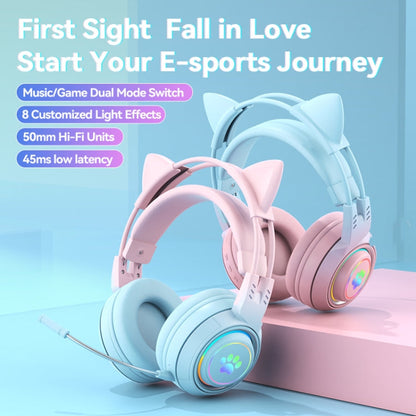 RYNX | T25 RGB Stereo Cat Ear Bluetooth Wireless Headphones with Detachable Microphone(Pink+Blue)