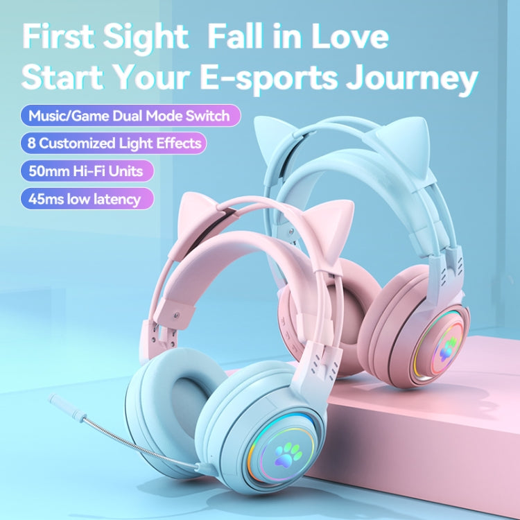 RYNX | T25 RGB Stereo Cat Ear Bluetooth Wireless Headphones with Detachable Microphone(Pink)