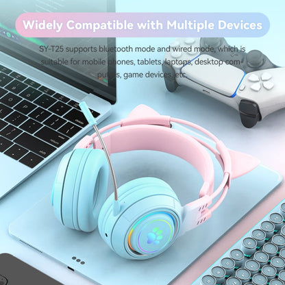 RYNX | T25 RGB Stereo Cat Ear Bluetooth Wireless Headphones with Detachable Microphone(Pink)