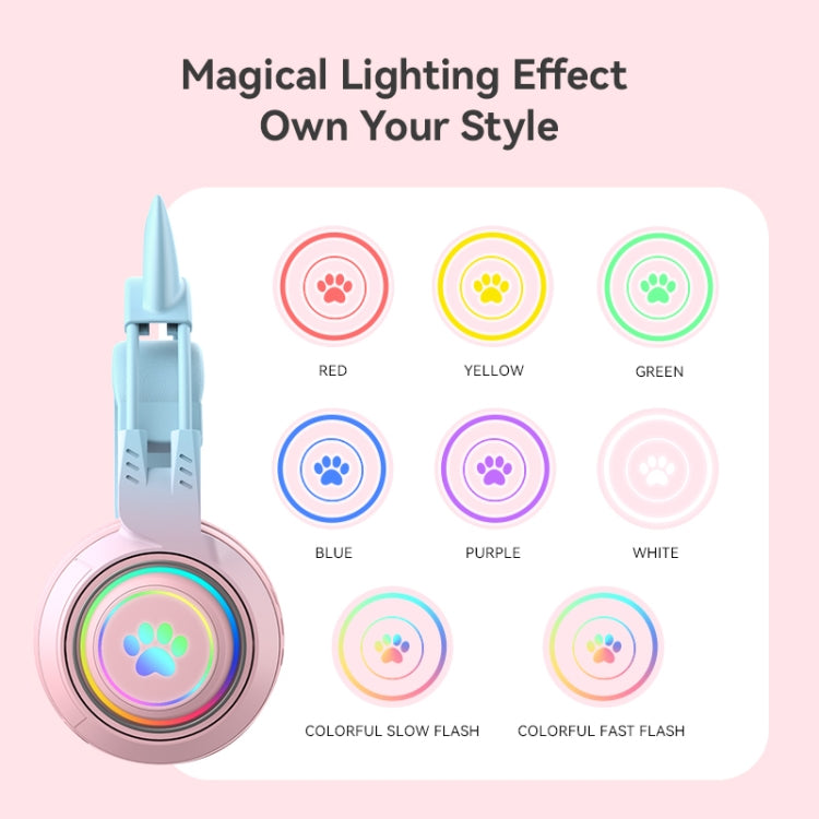 RYNX | T25 RGB Stereo Cat Ear Bluetooth Wireless Headphones with Detachable Microphone(Pink)