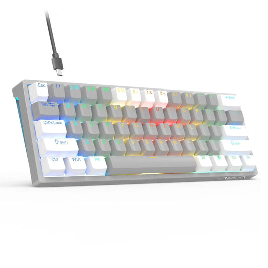 Rynx | AULA F3261 Type-C Wired Hot Swappable 61 Keys RGB Mechanical Keyboard (White Gray Green Shaft)