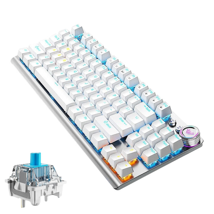 Rynx | AULA F3001 Backlit 87 Keys Wired/Wireless/Bluetooth Three Model Mechanical Gaming Keyboard (Silver White Green Shaft)