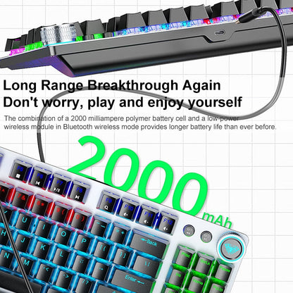 Rynx | AULA F3001 Backlit 87 Keys Wired/Wireless/Bluetooth Three Model Mechanical Gaming Keyboard (Silver White Tea Shaft)