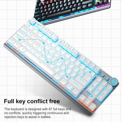 Rynx | AULA F3001 Backlit 87 Keys Wired/Wireless/Bluetooth Three Model Mechanical Gaming Keyboard (Silver White Tea Shaft)