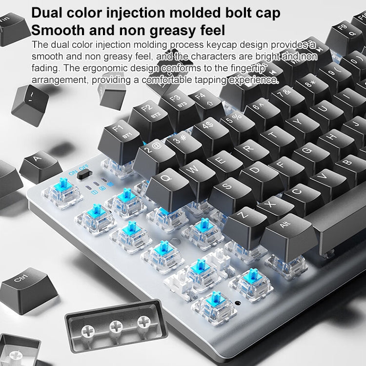Rynx | AULA F3001 Backlit 87 Keys Wired/Wireless/Bluetooth Three Model Mechanical Gaming Keyboard (Silver White Tea Shaft)
