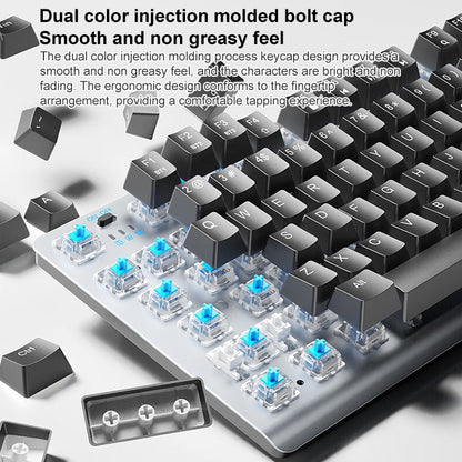 Rynx | AULA F3001 Backlit 87 Keys Wired/Wireless/Bluetooth Three Model Mechanical Gaming Keyboard (Silver White Tea Shaft)