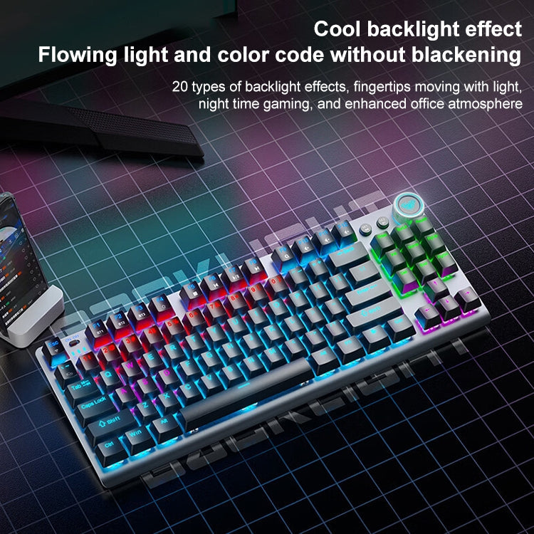 Rynx | AULA F3001 Backlit 87 Keys Wired/Wireless/Bluetooth Three Model Mechanical Gaming Keyboard (Silver White Tea Shaft)
