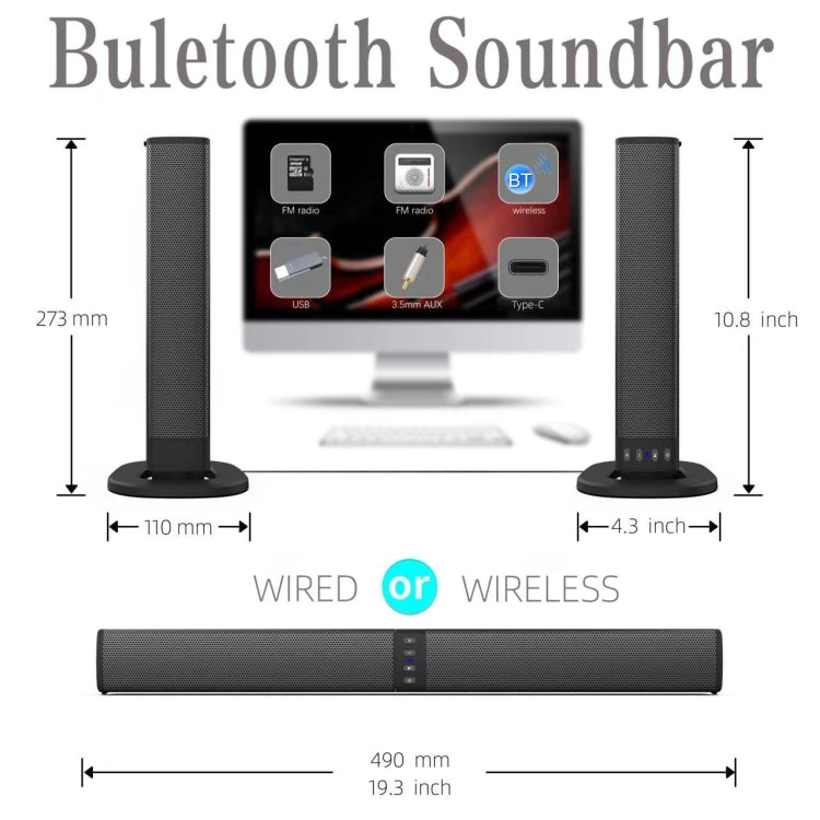 RYNX | BS-36 20W Multi-Function 3D Stereo Surround Bluetooth Speaker Subwoofer Soundbar(Black)