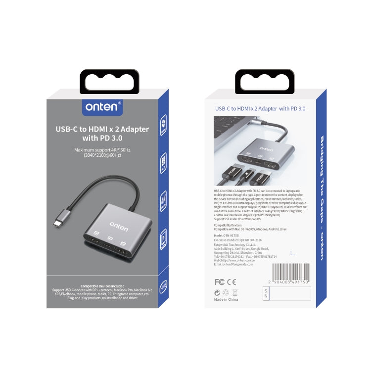 Rynx | Onten 9175S 3 in 1 USB-C / Type-C to HDMI Adapter (Gray)