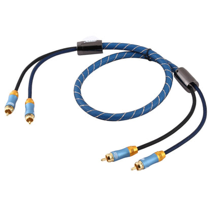 Rynx | EMK 2 x RCA Male to 2 x RCA Male Gold-Plated Connection Nylon Woven Coaxial Audio Cable for TV / Amplifier / Home Theater / DVD, Cable Length: 1m (Dark Blue)