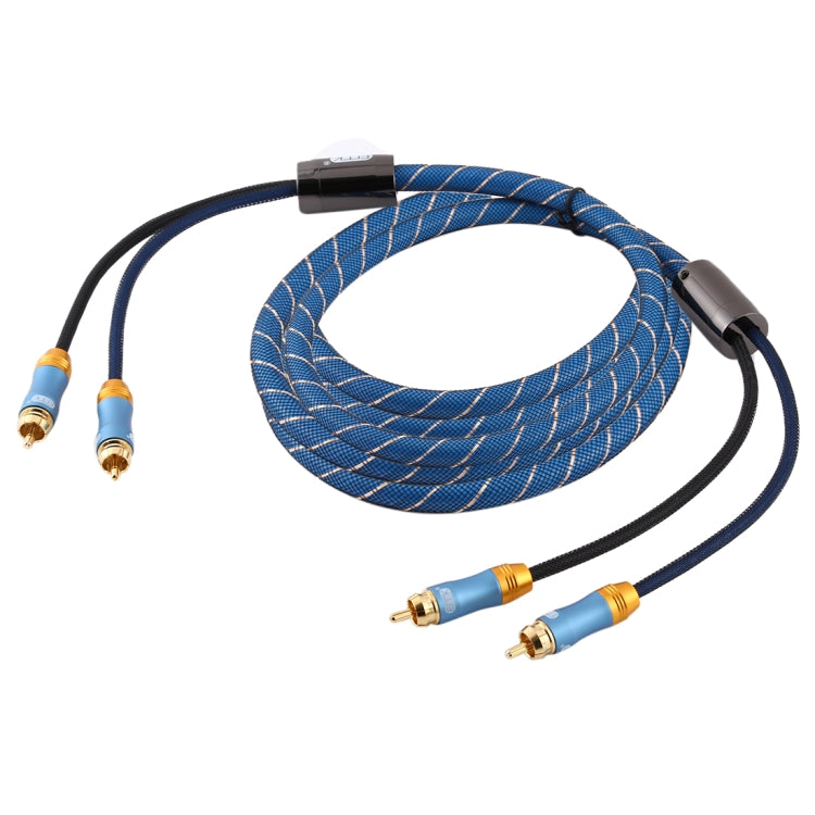 Rynx | EMK 2 x RCA male to 2 x RCA male gold-plated connector nylon fabric coaxial audio cable for TV / amplifier / home theater / DVD, cable length: 5m (dark blue)