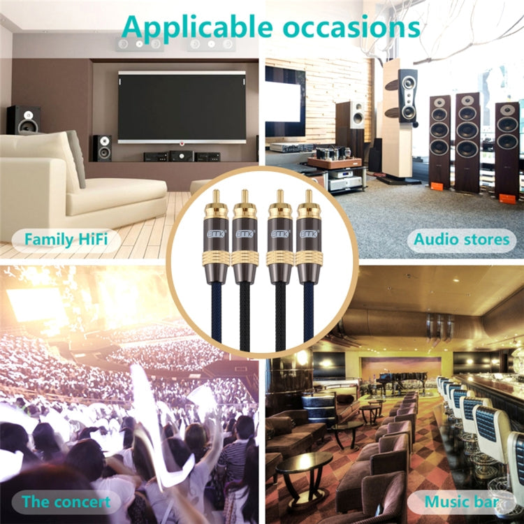 Rynx | EMK 2 x RCA Plug to 2 x RCA Plug Gold Plated Connector Nylon Braided Coaxial Audio Cable for TV / Amplifier / Home Theater / DVD, Cable Length: 1m (Black)