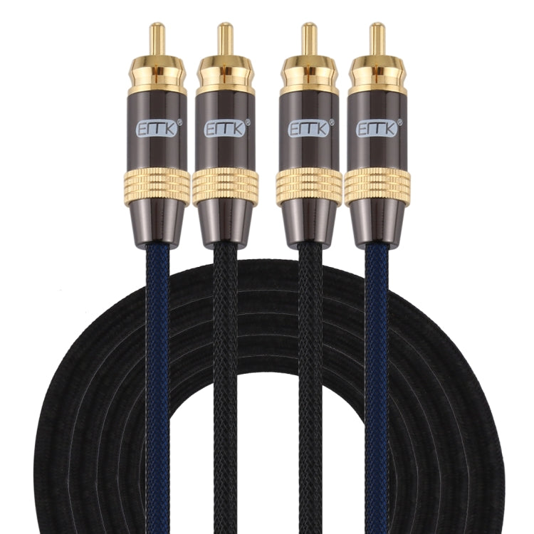 Rynx | EMK 2 x RCA Male to 2 x RCA Male Gold-Plated Connector Nylon-Fabric Coaxial Audio Cable for TV / Amplifier / Home Cinema / DVD, Cable Length: 3m (Black)