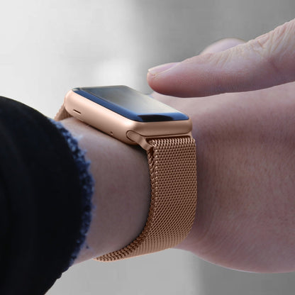 Rynx | For Apple Watch Ultra 49mm and Watch Ultra 2 49mm / Series 9 and 8 and 7 45mm / SE 3 and SE 2 and 6 and SE and 5 and 4 44mm / 3 and 2 and 1 42mm Milanese Loop Magnetic Stainless Steel Watch Band (Champagne Gold)