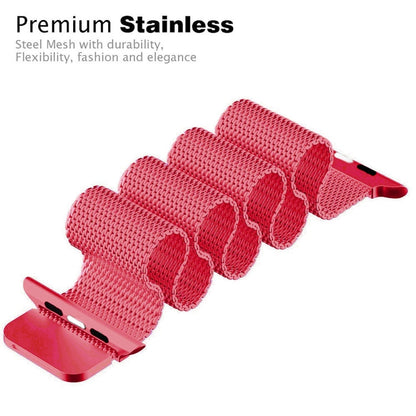Rynx | For Apple Watch Ultra 49mm & Watch Ultra 2 49mm / Series 9 & 8 & 7 45mm / 6 & SE & 5 & 4 44mm / 3 & 2 & 1 42mm Milanese Loop Magnetic Stainless Steel Watch Band (Bright Pink)